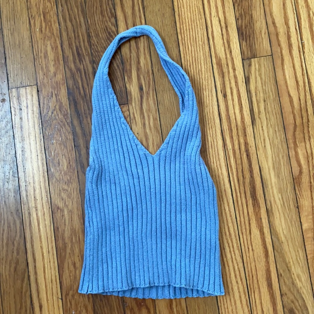 Cropped light blue halter neck top